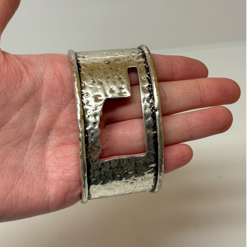 Oklahoma State Cutout Hammered Silver Tone Wide Cuff Bracelet